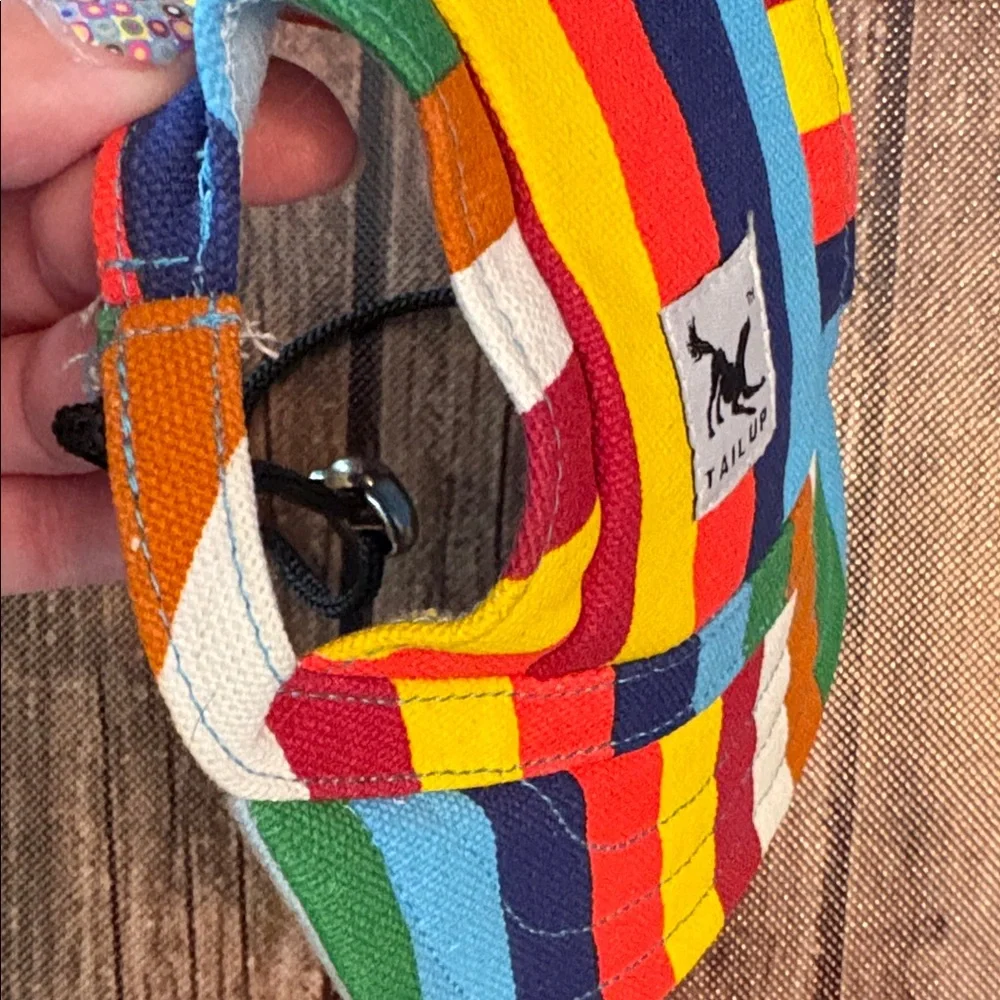 Tail Up Dog Hat with Ear Holes and Neck Strap